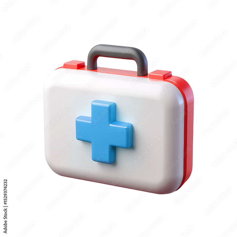 Obraz premium First Aid Bag 3D Icon – Glossy Minimal Emoji Style, Isolated PNG object