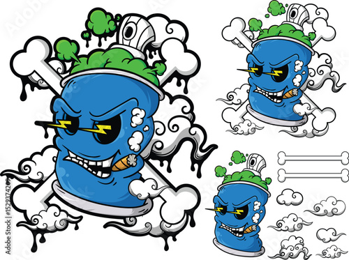 Graffiti Spray Can Character Vector Set
