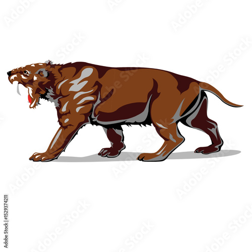 Ancient Predator Smilodon Fierce Saber Toothed Cat Walking Ready to Strike