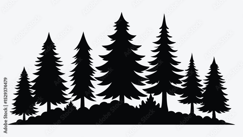 Fototapeta premium Silhouetted evergreen trees forest winter landscape