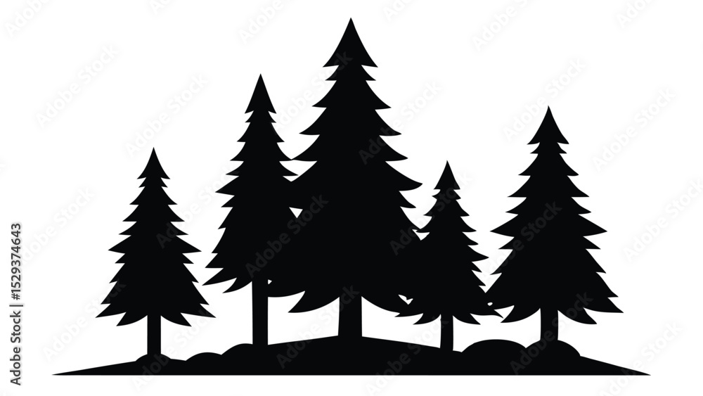 Obraz premium Silhouetted evergreen trees on a hill simple nature illustration