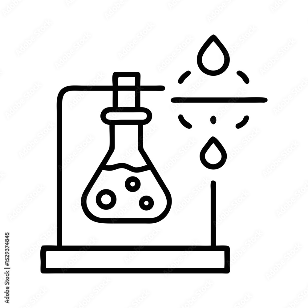 Obraz premium Laboratory flask with liquid and water droplet illustration of science 