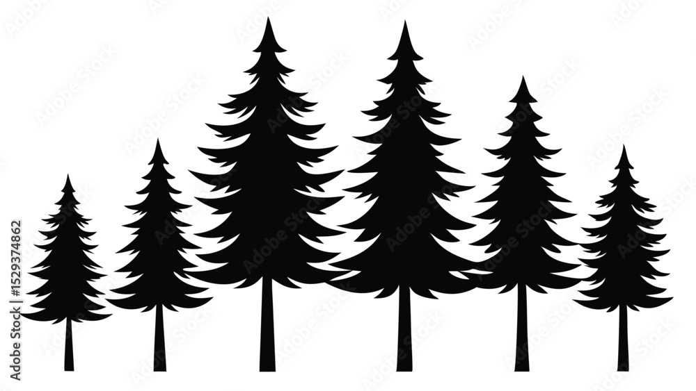Fototapeta premium Silhouetted pine trees forest nature graphic design