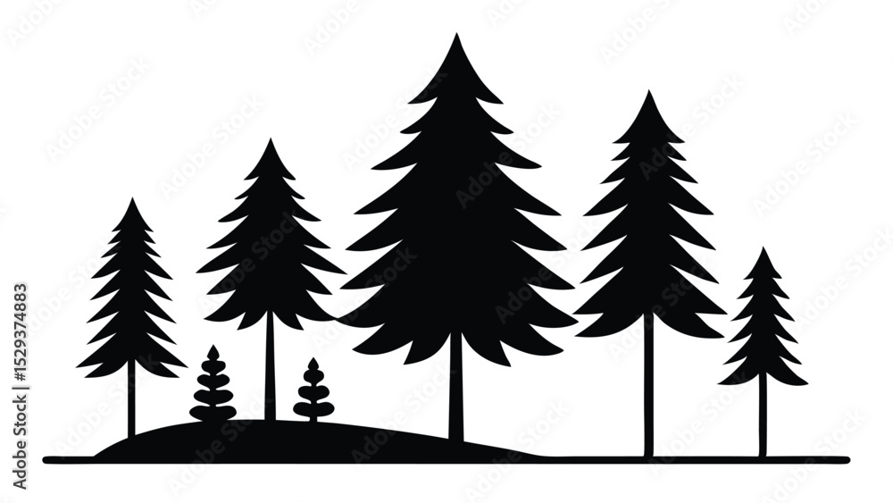 Obraz premium Silhouetted pine trees on a hill simple nature illustration
