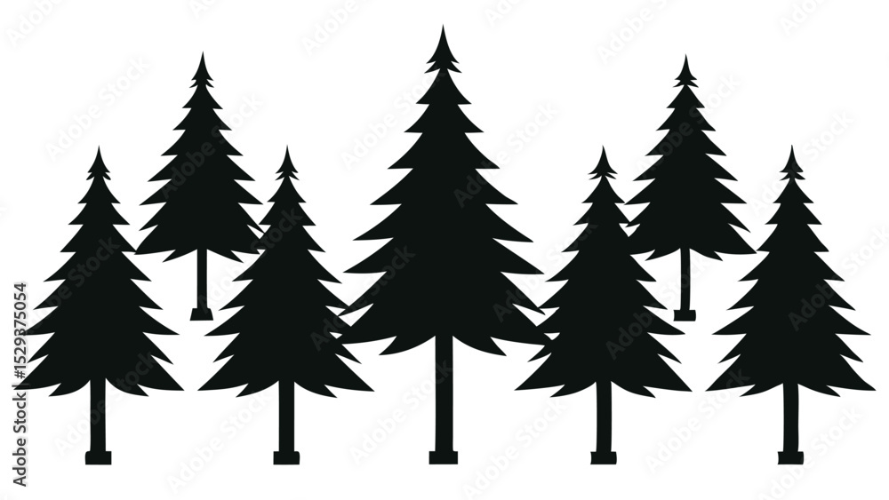 Fototapeta premium Silhouettes of evergreen trees in a forest setting