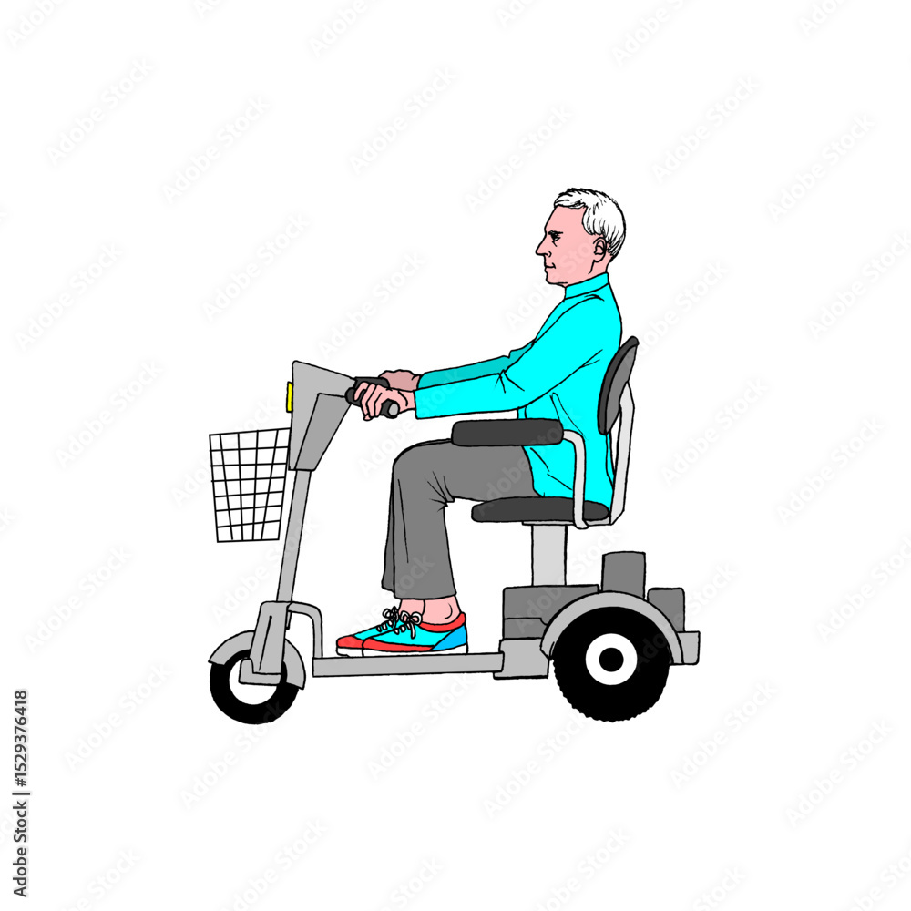 Senior man driving a mobility scooter Senior man driving a mobility scooter