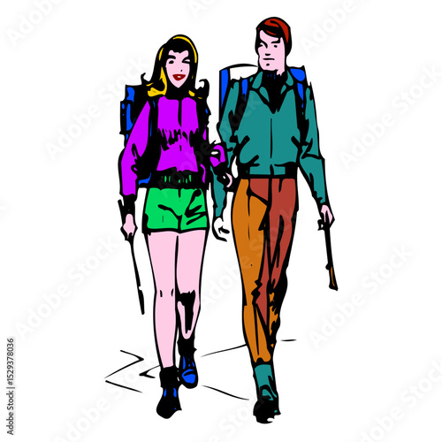 Young couple hiking together in nature