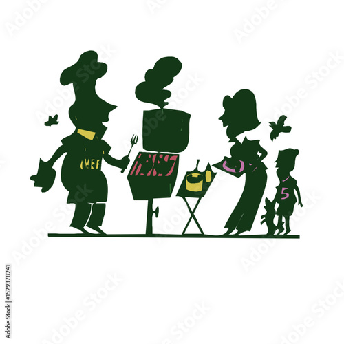 Family bbq cookout cartoon illustration