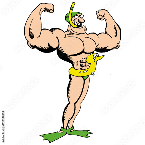 Muscular man showing off summer swim gear