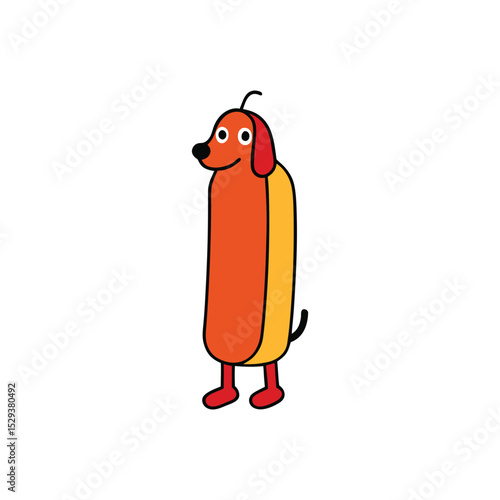 A dog wearing a hot dog costume