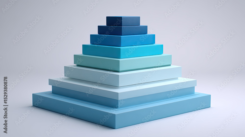 Modern geometric shapes in various shades of blue create visually appealing pyramid structure Modern geometric shapes in various shades of blue create visually appealing pyramid structure