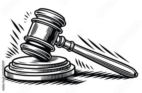 Judge’s Gavel Illustration – Black and White Sketch of Legal Justice Symbol