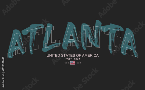 Art Tee, ATLANTA  urban street style typography with grunge brush strokes. slogan tee, ATLANTA text graffiti, typography college varsity USA state slogan print. t shirt graphics print.eps8