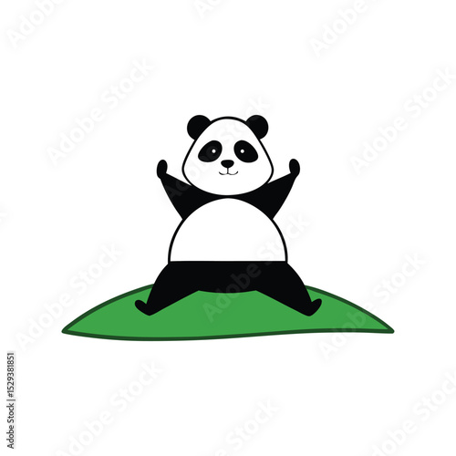 A panda doing yoga on a grassy hill