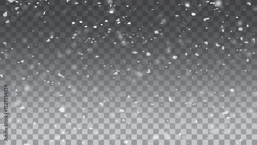 Tiny flying snow flakes illustration. Snowstorm dust freeze shapes. Snowfall sky white transparent wallpaper. Flat snowflakes vector.