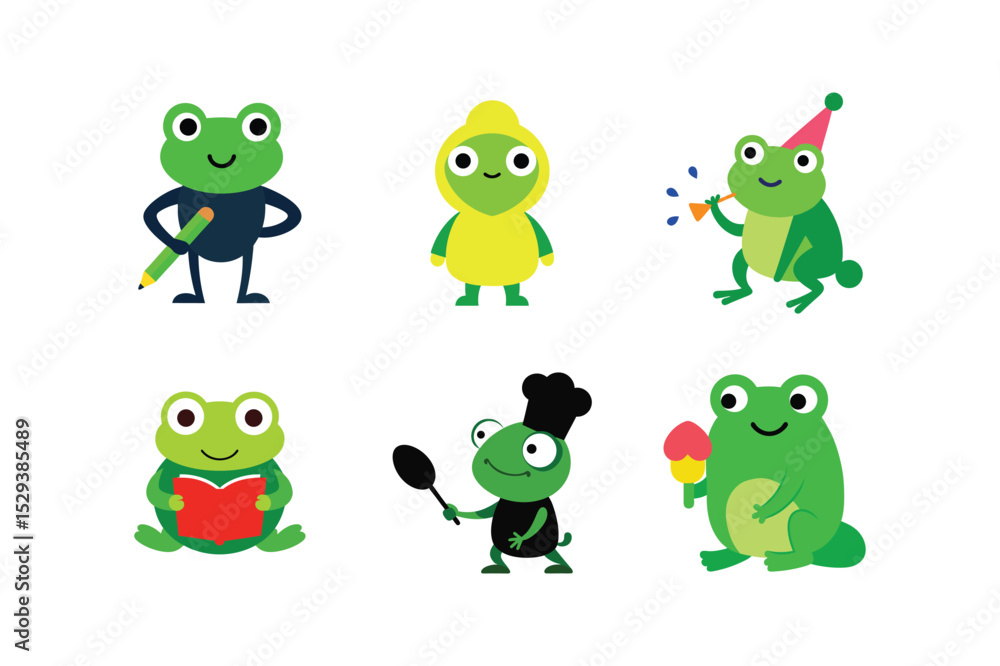 Obraz premium Set of colorful frog drawing graphics