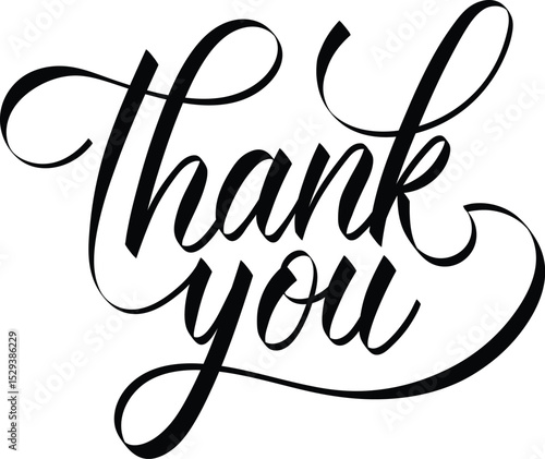 Modern Calligraphy "Thank You" Vector Black Flat on White Background
