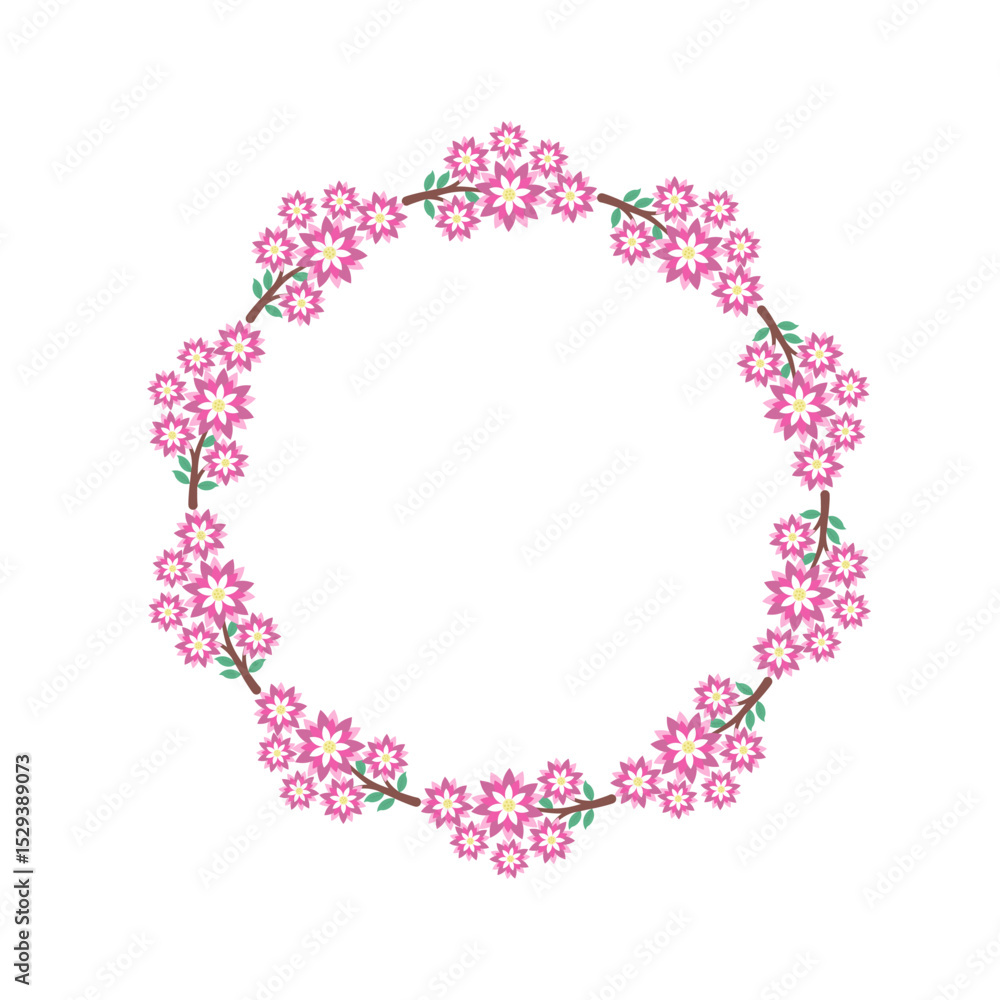 Round wreath ornament pink flower abstract pattern on transparent background Round wreath ornament pink flower abstract pattern on transparent background