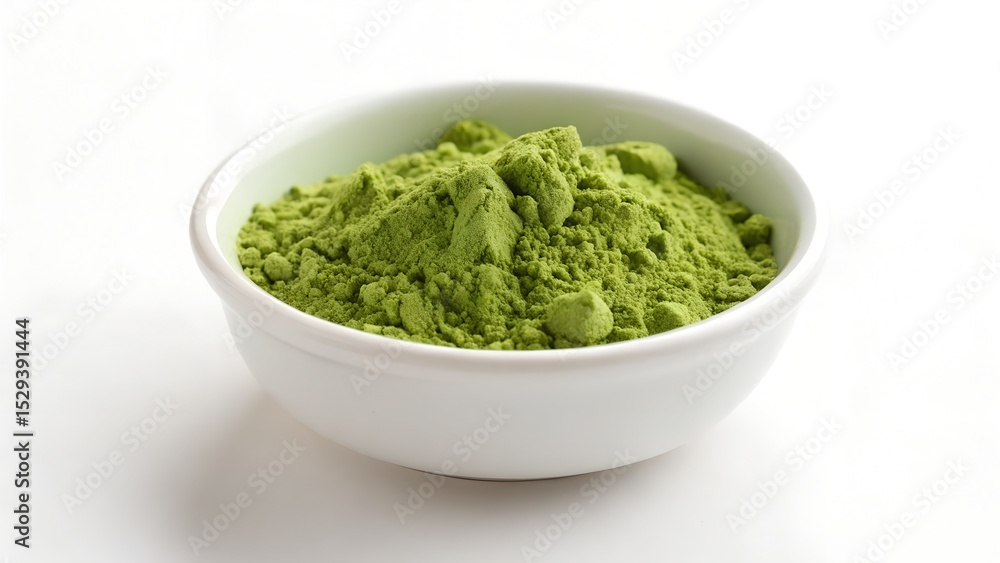 Bright Green Wasabi Powder In Ceramic Bowl White Background Bright Green Wasabi Powder In Ceramic Bowl White Background
