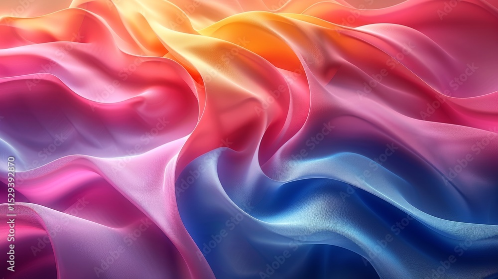 Obraz premium A vibrant display of flowing fabric waves in an array of pink, orange, and blue hues, creating a soft, dreamy atmosphere that captivates the viewer's imagination.