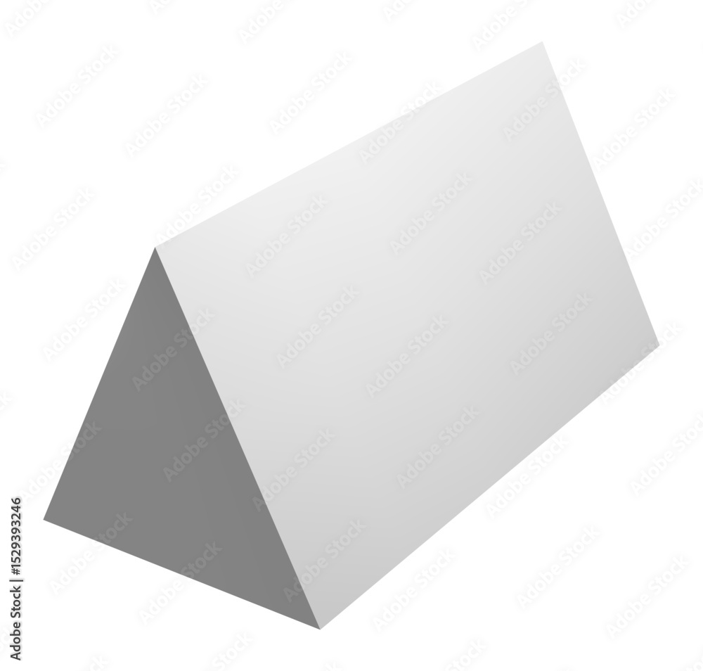 Triangular prism featuring white and gray faces rotating gracefully against a clean white background, ideal for enhancing educational content or geometric design projects Triangular prism featuring white and gray faces rotating gracefully against a clean white background, ideal for enhancing educational content or geometric design projects