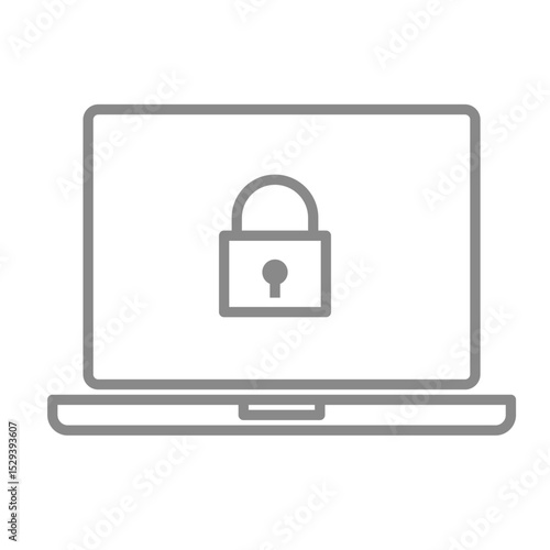 鍵マークが表示されたシンプルなノートパソコンのアイコンイラスト