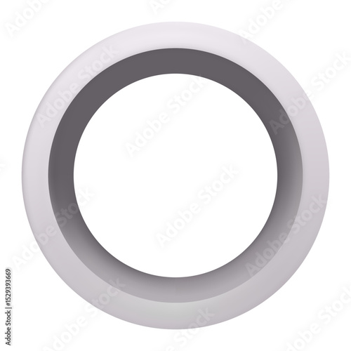 White torus with empty hole creating an abstract frame on a white background, representing concepts such as infinity, continuity, and minimalism in a simple yet elegant design