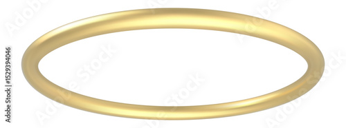 Polished golden ring with a smooth surface creates an elegant oval shape, adding a touch of sophistication and simplicity to a clean white backdrop