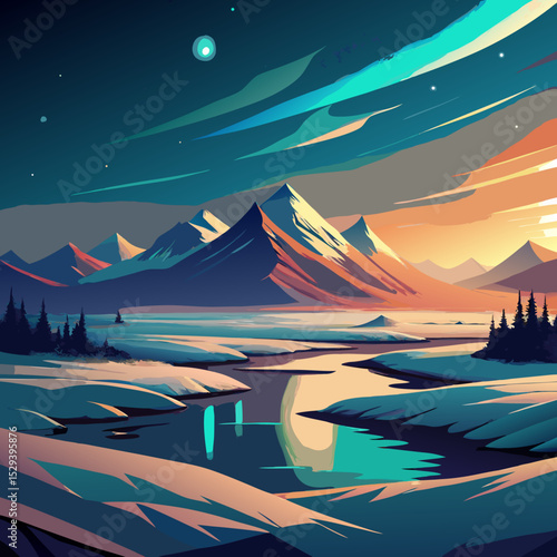 A desolate tundra glowing under the midnight sun in Alaska

