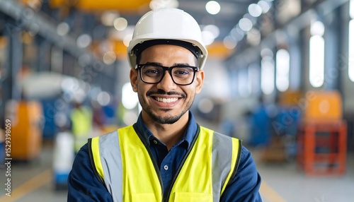 Smiling factory worker portrait.