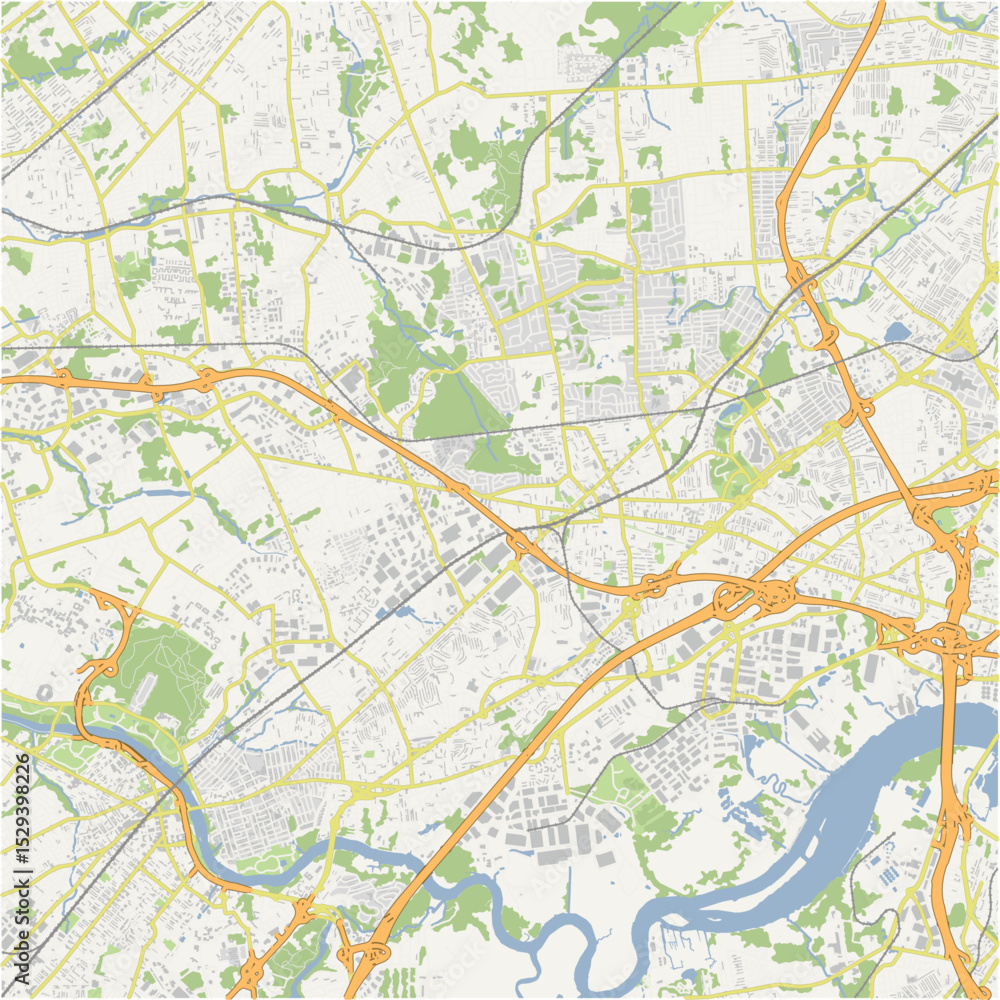 Fototapeta premium Map of Edison in New Jersey in a normal road map style. Contains layered vector with roads water, parks, etc.