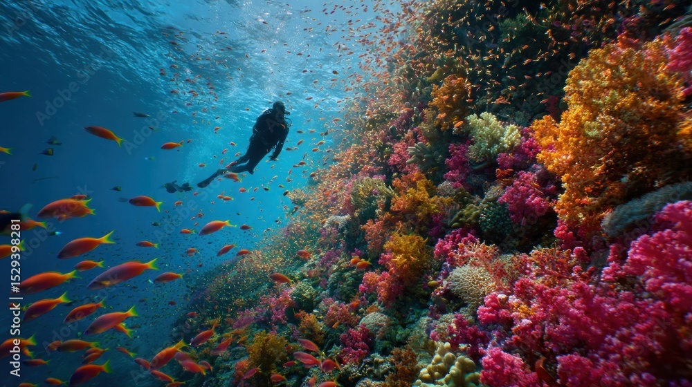 Fototapeta premium Vibrant Coral Reef Dive: A Colorful Underwater Paradise