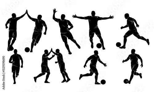Wallpaper Mural A dynamic collection of soccer player silhouettes showcasing various actions, including celebration and teamwork, capturing the essence of the sport Torontodigital.ca