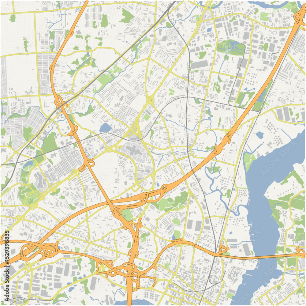 Obraz premium Map of Woodbridge in New Jersey in a normal road map style. Contains layered vector with roads water, parks, etc.