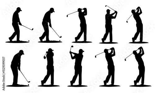 Essential Golf Swing Silhouettes A Detailed Collection Showcasing Key Poses and Techniques to Enhance Your Golfing Skills and Performance.