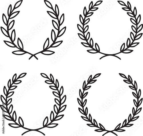 Line Art Laurel Wreaths Element Vector Set Collection