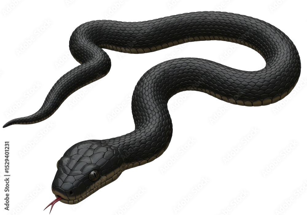 Obraz premium Realistic black snake slithering on a textured surface with a natural background