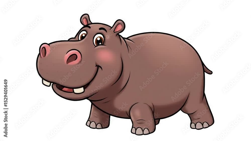 Cartoon hippo smiling happily with a playful expression Cartoon hippo smiling happily with a playful expression