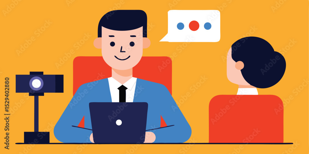 Businessman having a video conference meeting on laptop Businessman having a video conference meeting on laptop