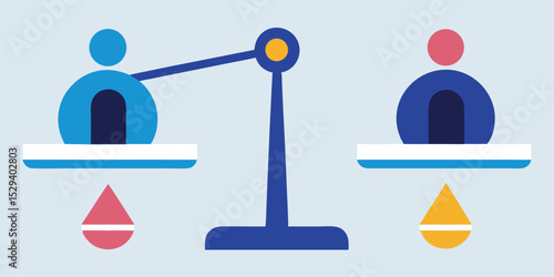 Balancing act people weighing scale abstract concept