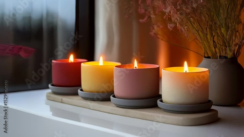 Wallpaper Mural Candles are lit on a tray with a vase of flowers copy space Torontodigital.ca