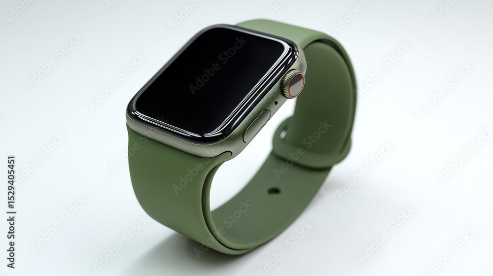 Smartwatch with Green Band and Black Screen on White Background Smartwatch with Green Band and Black Screen on White Background