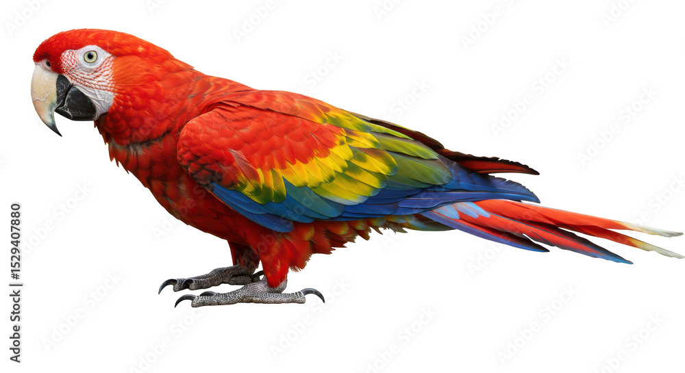 Fototapeta premium Isolated Scarlet Macaw Parrot on White Background