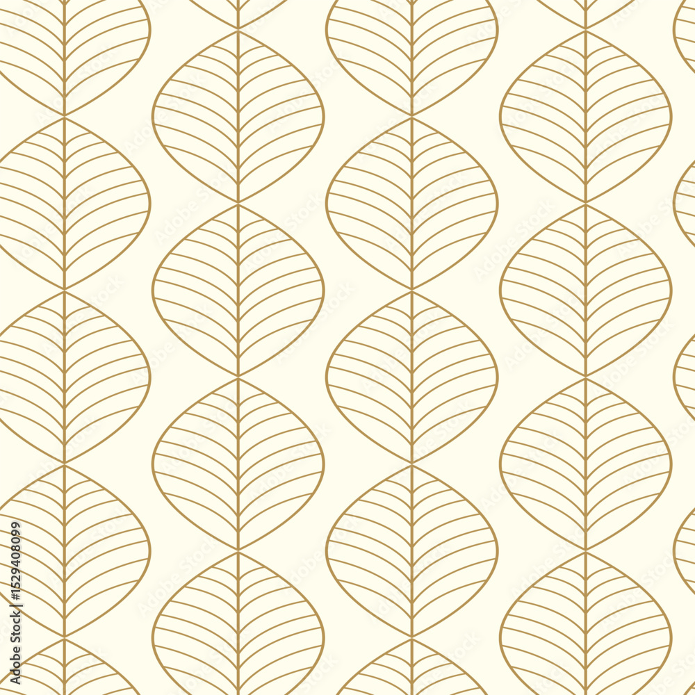 Obraz premium Geometric Art Deco Golden Leaves seamless pattern on Ivory white background. For wallpaper, home décor and fabric