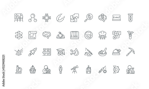 фотографія Physics and chemistry, biology, structure and formulation of knowledge thin black symbols vector illustration