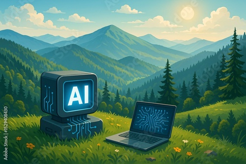 AI technology in Carpathian Mountains Illustration