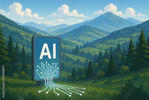 AI technology in Carpathian Mountains Illustration