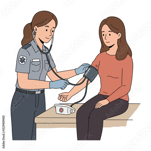 Paramedic Checking Blood Pressure of Woman Patient