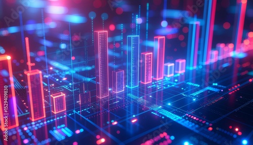 Wallpaper Mural Futuristic bar chart with glowing neon data in digital space Torontodigital.ca