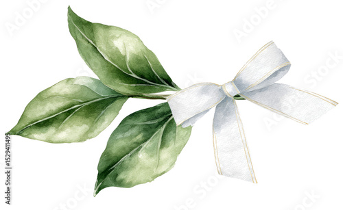 Green leaf with white bow tie gives delightful, cheerful vibe